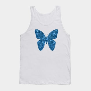 Blue butterfly. The effect of broken glass, mosaic. Tank Top